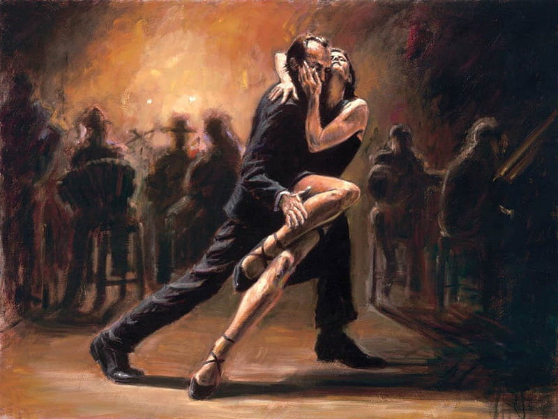 Tango Passion, art, dress, tango, black, man, woman, people, love, painting, passion, shoe, dance, couple, HD wallpaper
