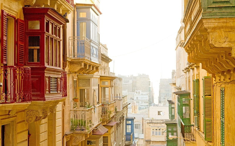 old town, balconies, valletta, malta, HD wallpaper