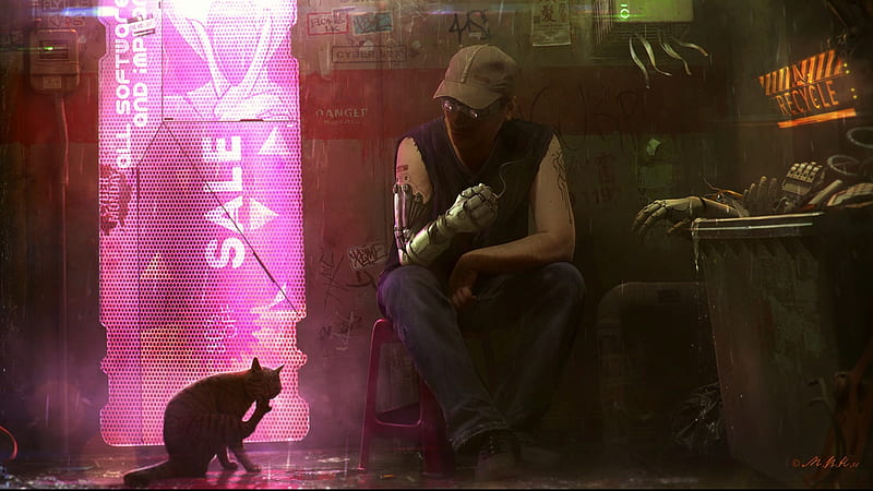 Cyborg Man with Cat, HD wallpaper