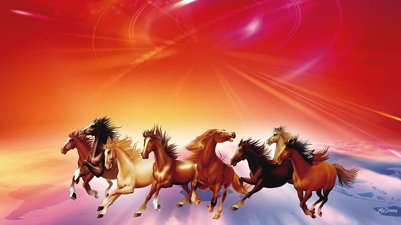 Seven Running Horses, equestrian, bright, running, abstract, horses, HD wallpaper