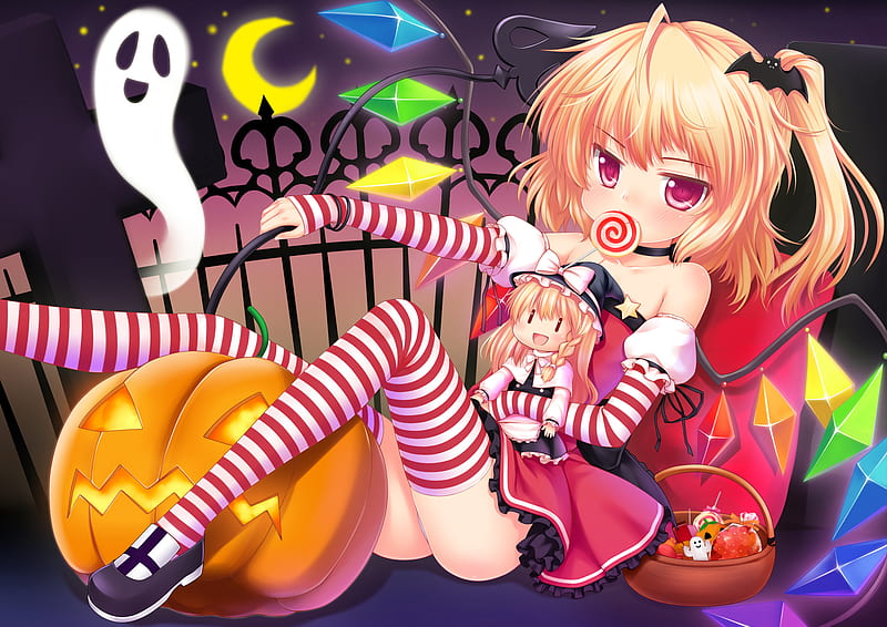 Halloween Flandre, hallowen, anime, touhou, new, wall, classic, HD wallpaper