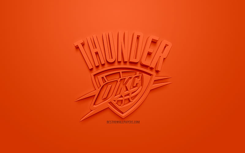 Oklahoma City Thunder, creative 3D logo, orange background, 3d emblem, American basketball club, NBA, Oklahoma City, Oklahoma, USA, National Basketball Association, 3d art, basketball, 3d logo, HD wallpaper