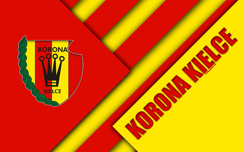 Korona Kielce logo, material design, Korona FC, Polish football club, red yellow abstraction, Kielce, Poland, Ekstraklasa, football, HD wallpaper