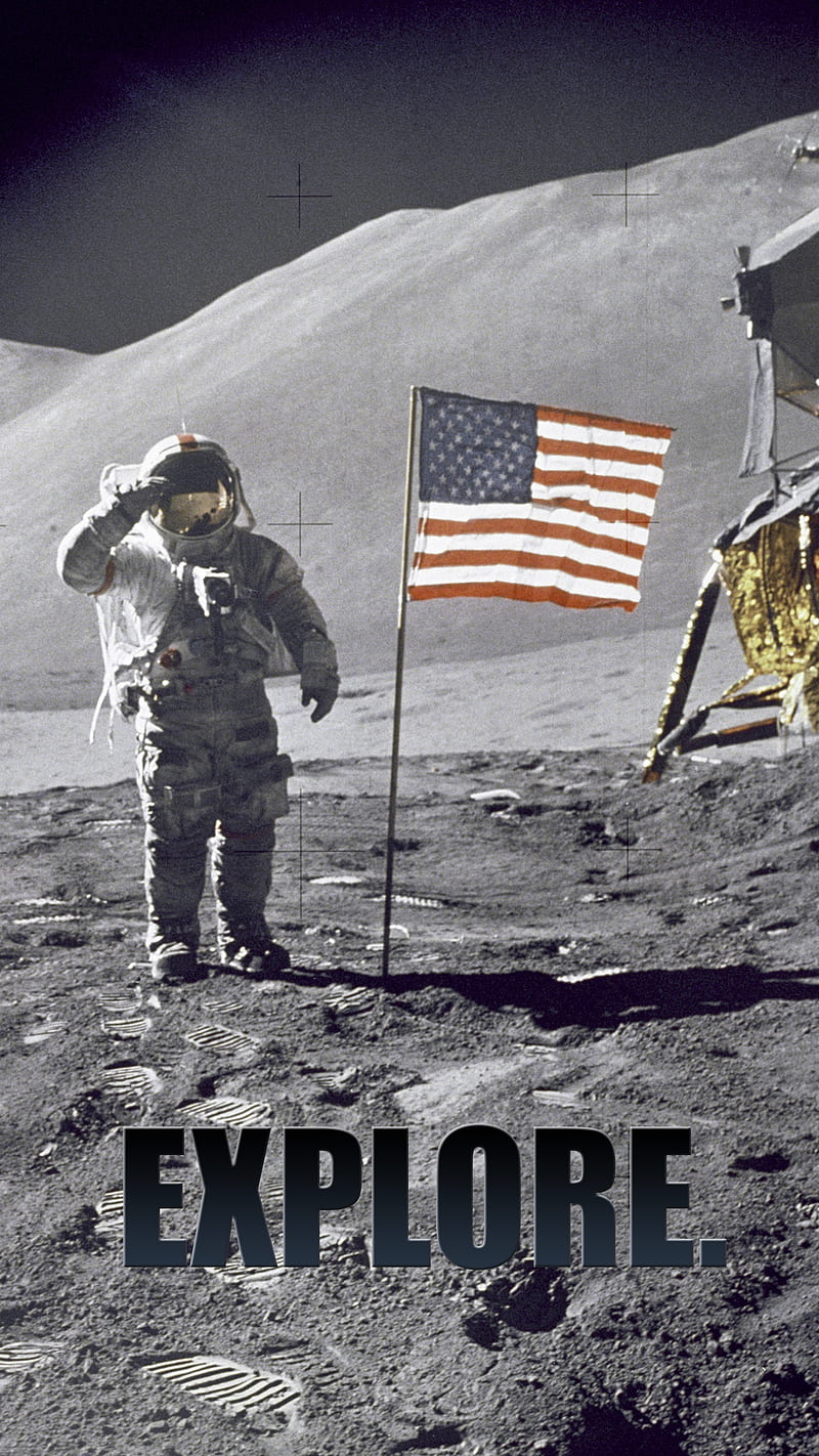 EXPLORE, 1971, american flag, anything is possible, apollo 15, believe, expand your mind, exploration, falcon, grow, hadley appenine, james irwin, learn, llap, lunar, lunar module, moonwalk, nasa, science, space, space exploration, think, usa, zeegh, HD phone wallpaper
