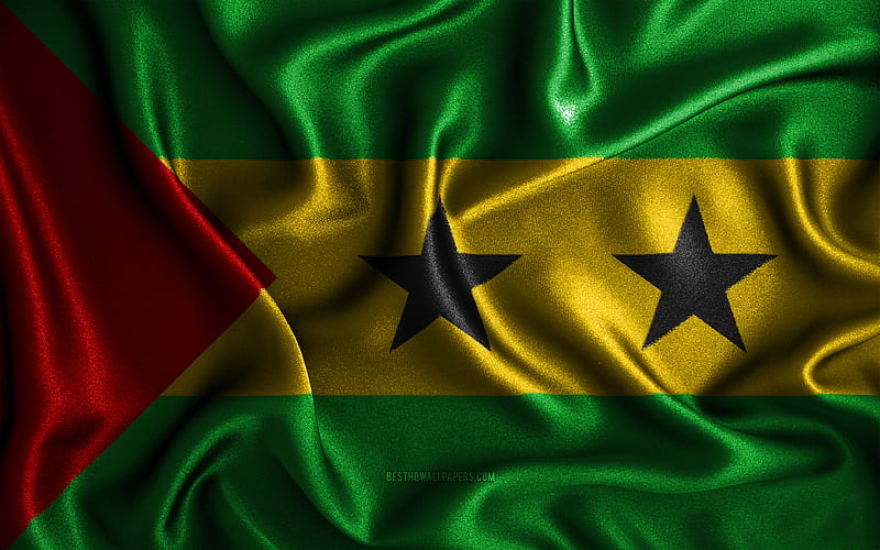 Sao Tome and Principe flag silk wavy flags, African countries, national symbols, Flag of Sao Tome and Principe, fabric flags, 3D art, Sao Tome and Principe, Africa, Sao Tome and Principe 3D flag, HD wallpaper