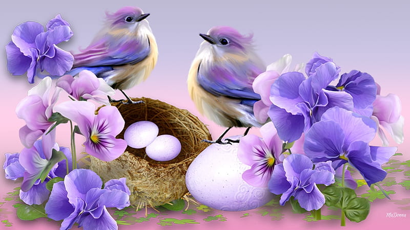 Spring sensation, lilac, egg, bird, flower, spring, HD wallpaper