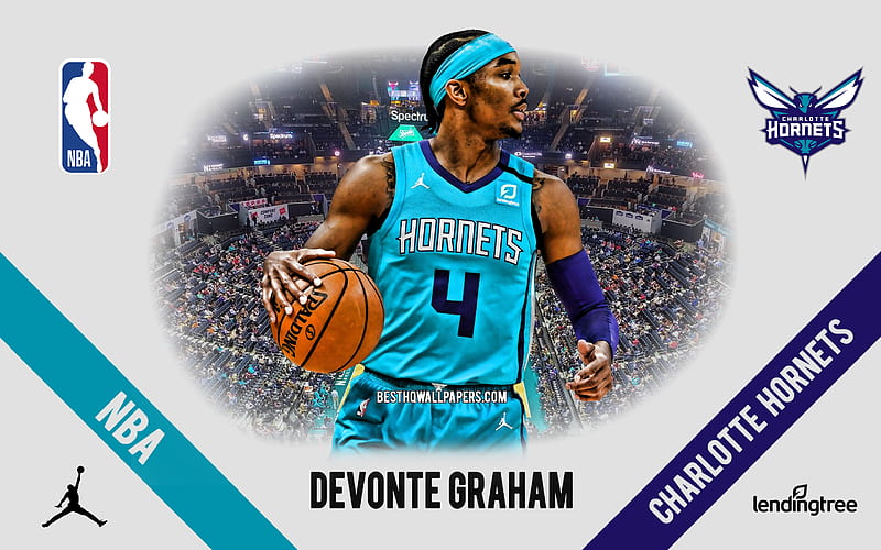 Devonte Graham, Charlotte Hornets, American Basketball Player, NBA, portrait, USA, basketball, Spectrum Center, Charlotte Hornets logo, HD wallpaper