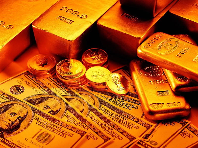 Money, money, money..., gold, bullion, money, notes, coins, HD wallpaper