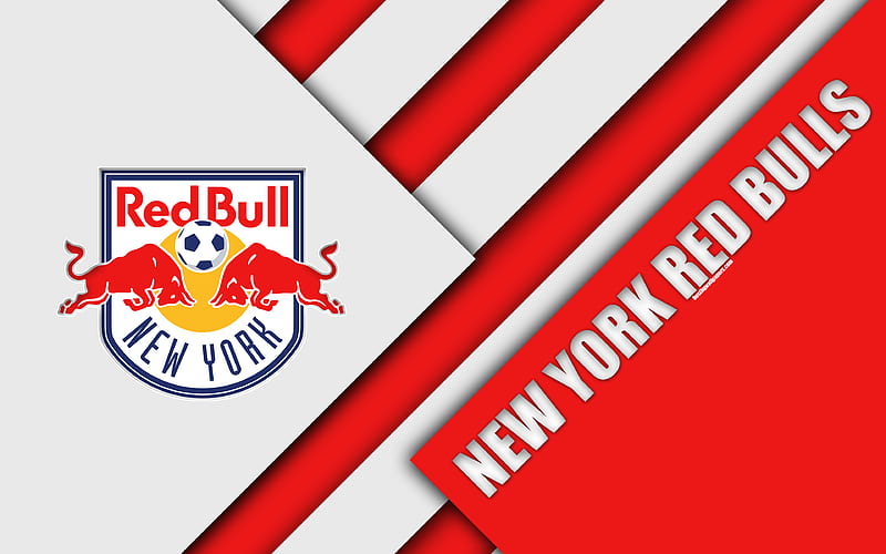 New York Red Bulls, material design logo, red white abstraction, MLS, football, Harrison, New Jersey, USA, Major League Soccer, HD wallpaper