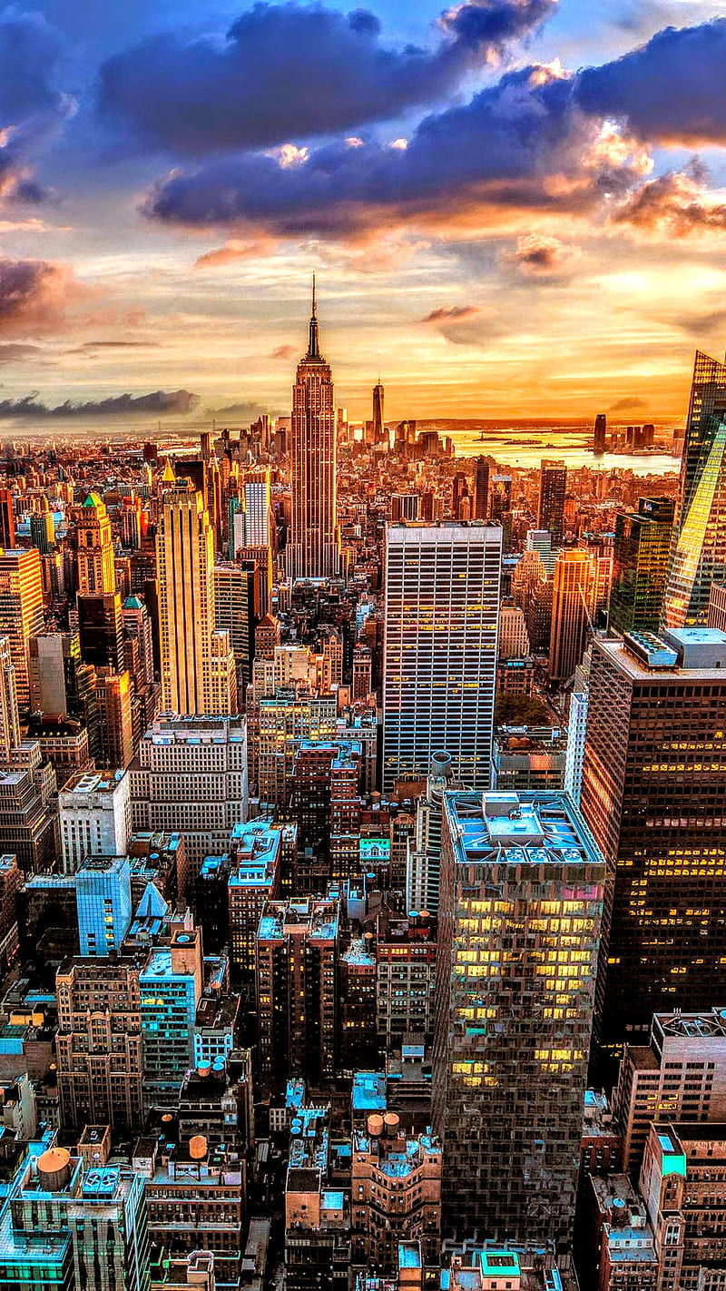 Mfy, city, new york, sunset new ultra, town, skyline, plus, HD phone wallpaper