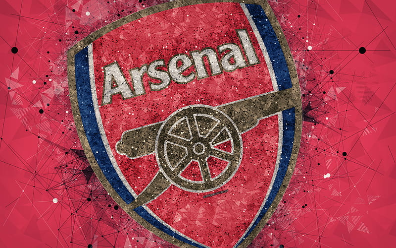 Arsenal FC logo, geometric art, English football club, creative emblem, red abstract background, Premier League, London, UK, football, HD wallpaper