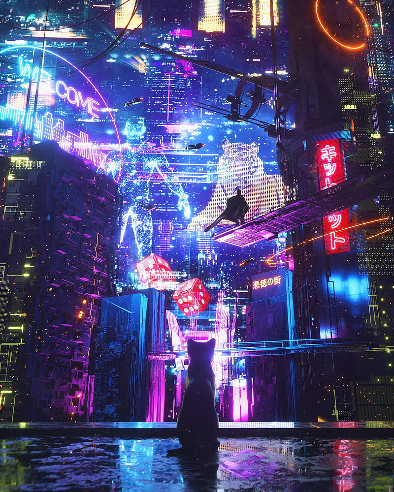 Neon city Wallpaper 4K, Futuristic city, Cyber city