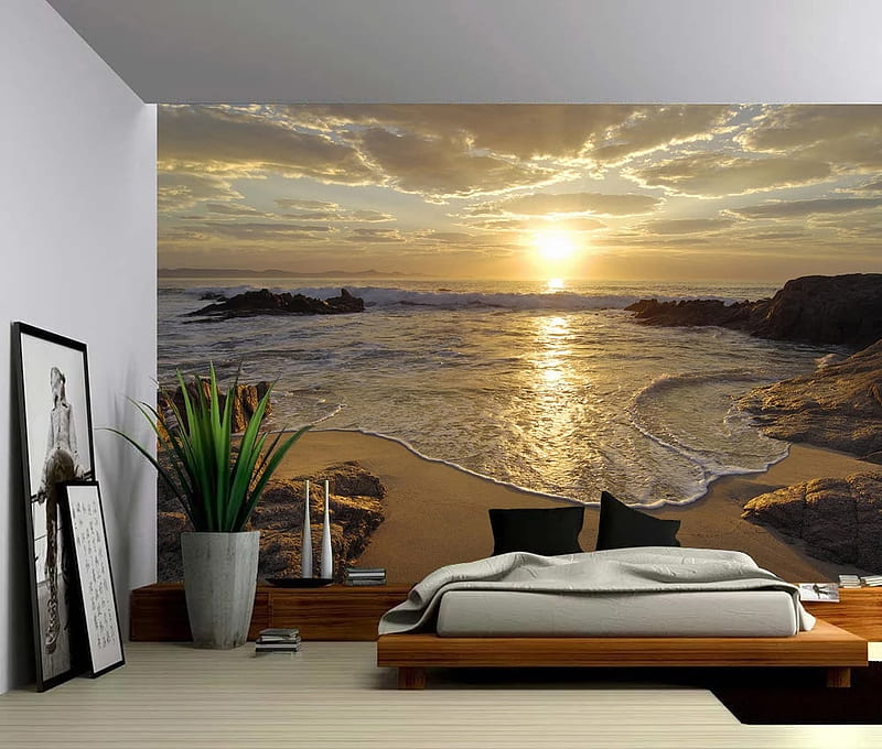 Custom 3D Sunrise Sea Ocean Wave Sunset Beach Wall Poster Wall Stickers Home Decor Vinyl Removable Decor -, Sunrise Ocean Waves, HD wallpaper