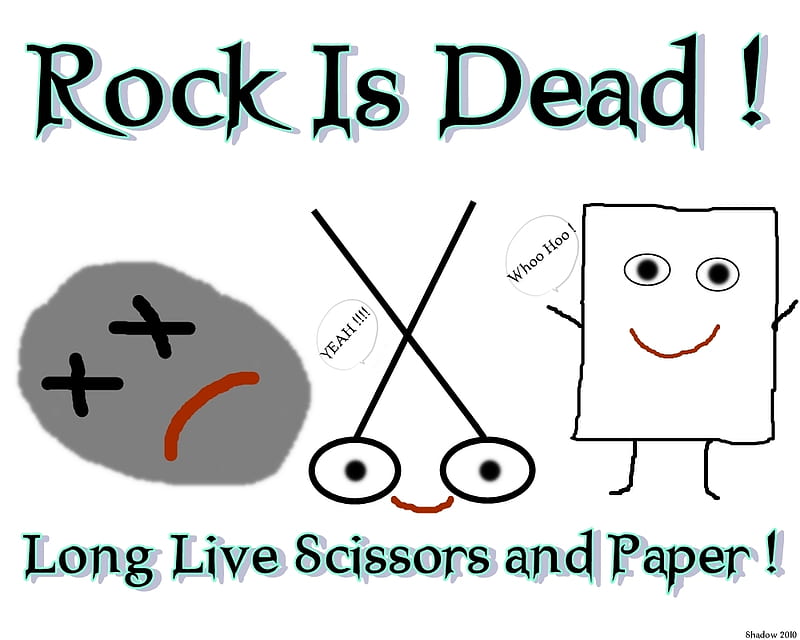 Rock Is Dead, scissors, funny, paper, rock, HD wallpaper