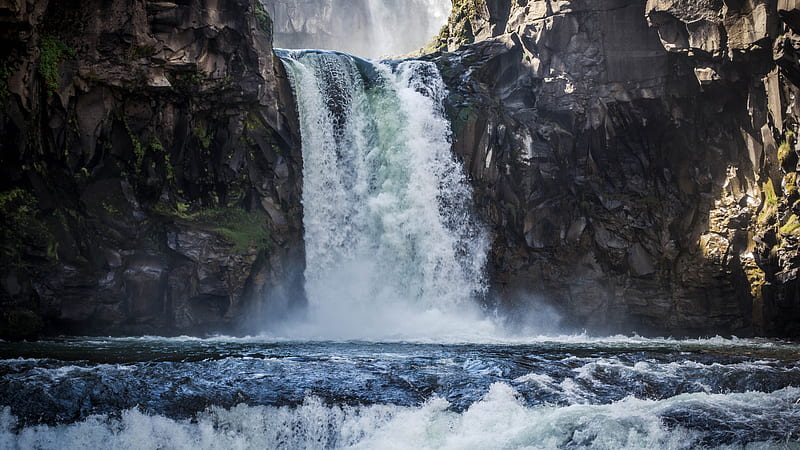 Waterfalls Between Rock Mountain Nature, HD wallpaper