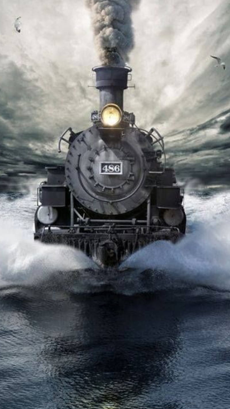 Steam train, fantasy, old, sea, smoke, steam, train, vehicle, HD phone wallpaper