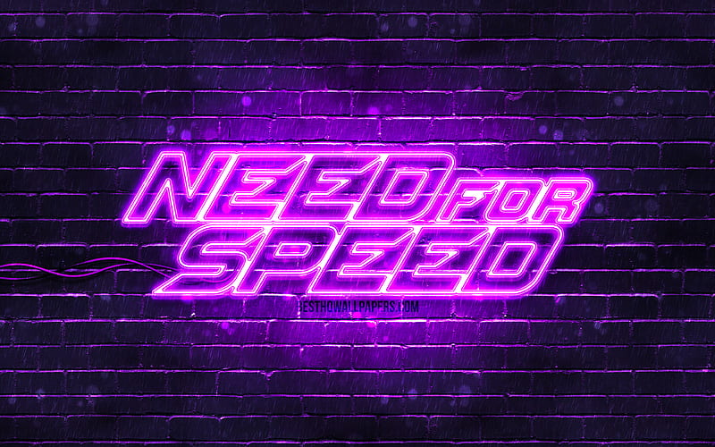 Need for Speed violet logo violet brickwall, NFS, 2020 games, Need for Speed logo, NFS neon logo, Need for Speed, HD wallpaper