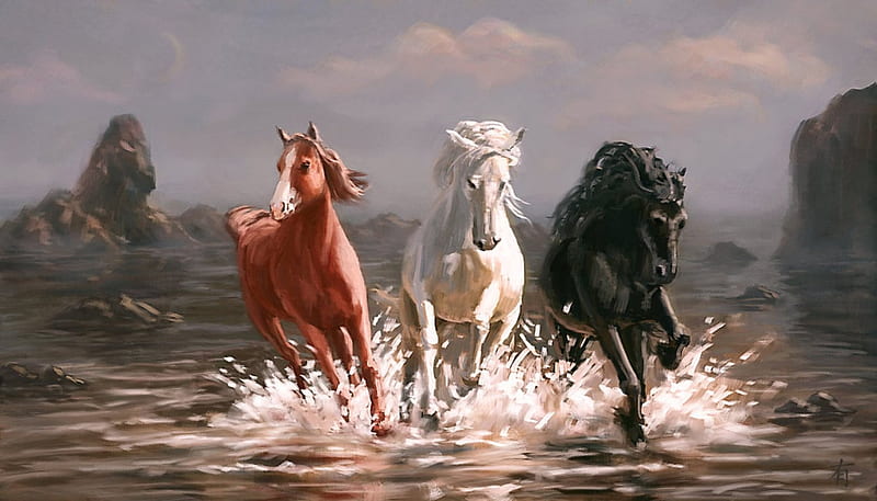 Three Friends, art, abstract, horses, friends, HD wallpaper
