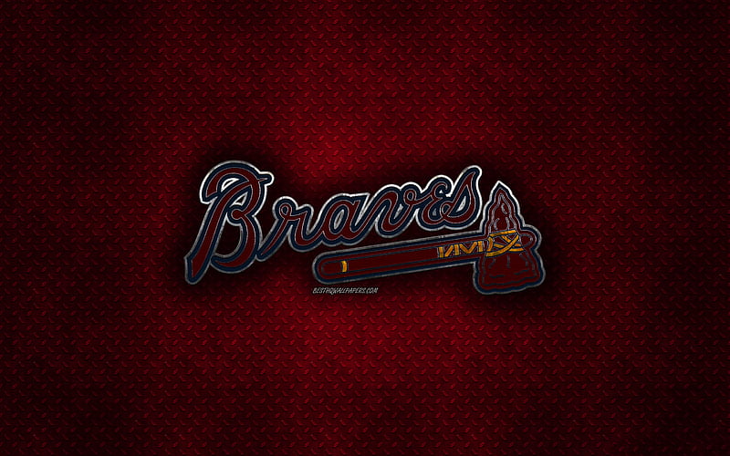 Atlanta Braves, American baseball club, red metal texture, metal logo, emblem, MLB, Atlanta, Georgia, USA, Major League Baseball, creative art, baseball, HD wallpaper