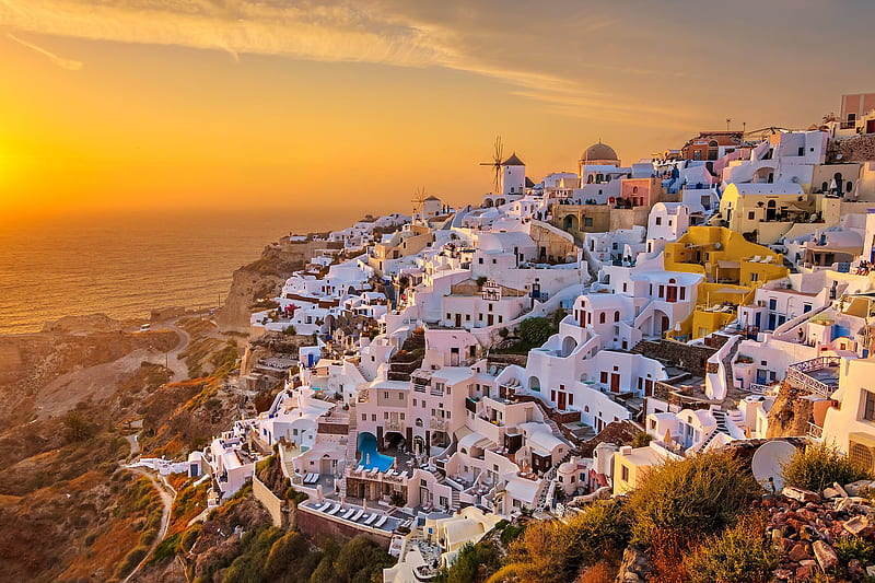 Towns, Santorini, Greece, Village, HD wallpaper