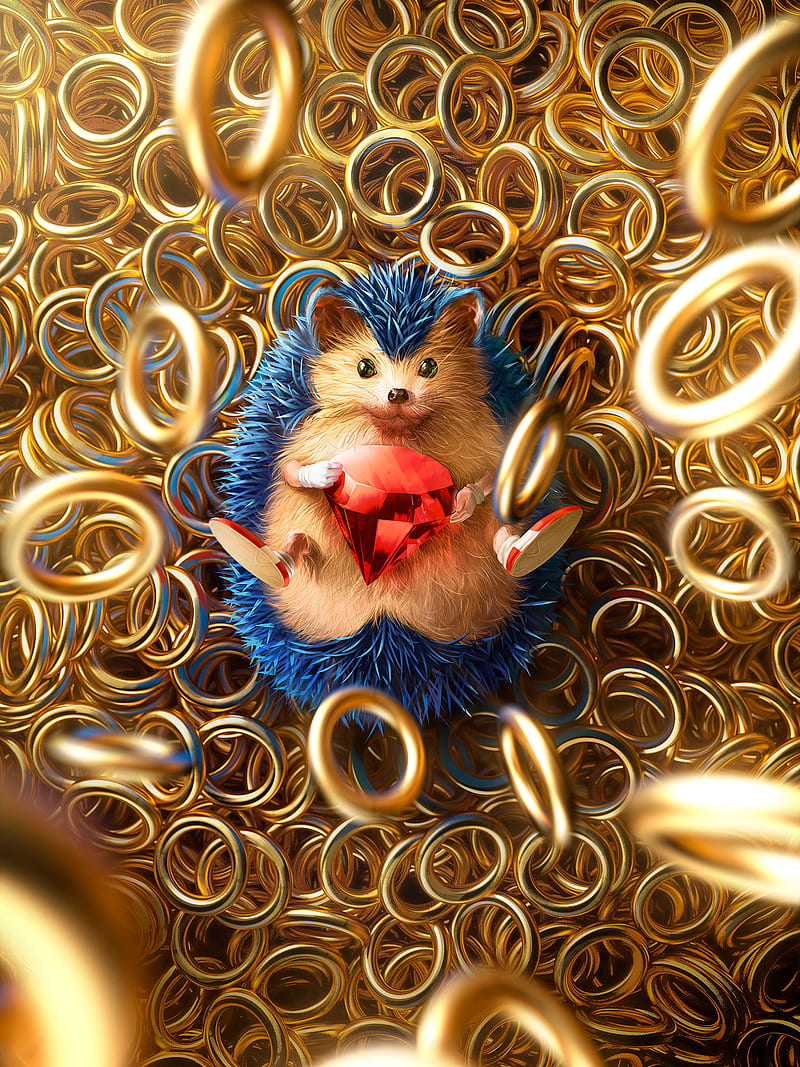 Sonic Rings, blue, fast, game, gems, gold, hedgehog, running, sega, sonic, yellow, HD phone wallpaper