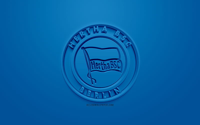 Hertha BSC, creative 3D logo, blue background, 3d emblem, German football club, Bundesliga, Berlin, Germany, 3d art, football, stylish 3d logo, Hertha Berlin, HD wallpaper