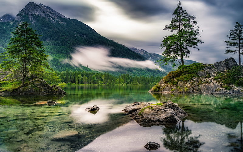 Mountain lake, Alps, mountains, rocks, lake, Switzerland, HD wallpaper