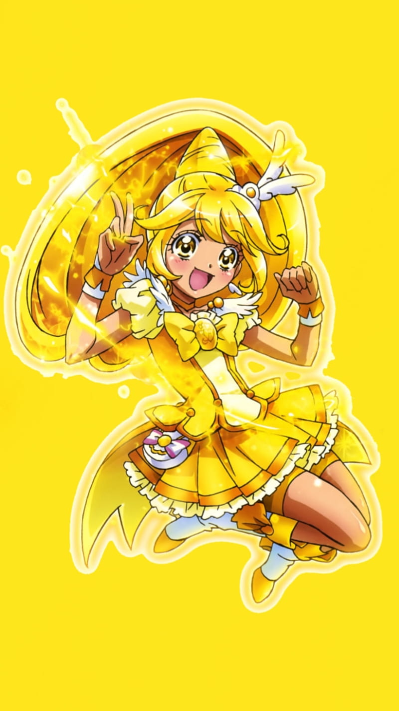 Glitter Force, anime, cute, kawaii, peace, yellow, HD phone wallpaper