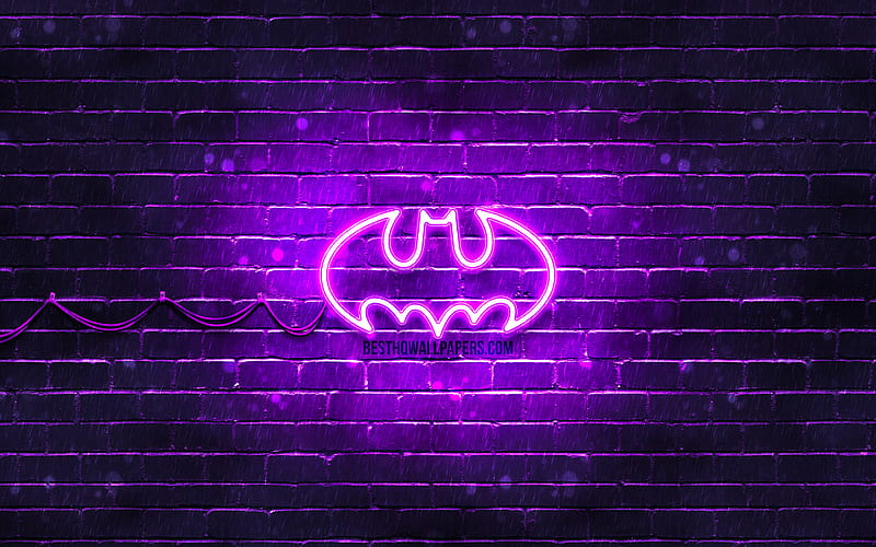Batman violet logo violet brickwall, Batman logo, superheroes, Batman neon logo, Batman, HD wallpaper