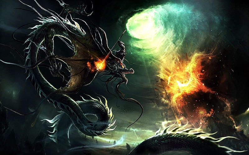 dragon, monster, fight, phoenix, HD wallpaper