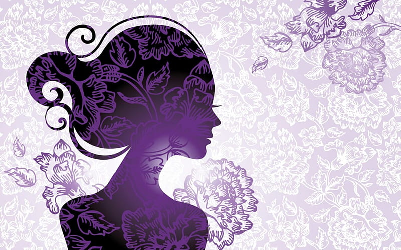 Purple Vector Girl, art, purple, girl, flowers, silhouette, HD ...