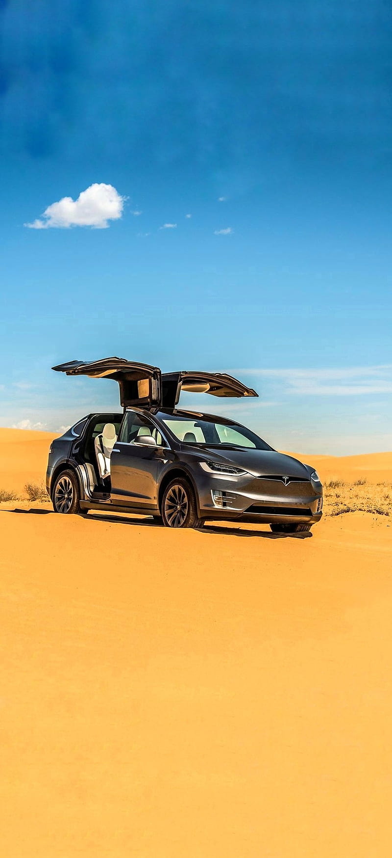 Tesla Model X, car, carros, desert, electric, falconwing, future, model x, performance, wrap, HD phone wallpaper
