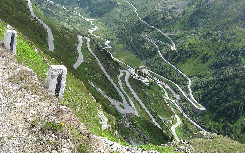 steep serpentine mountain road, carros, mountain, hotel, road, HD wallpaper