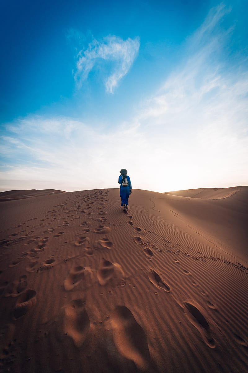 desert, loneliness, footprints, dunes, sand, HD phone wallpaper