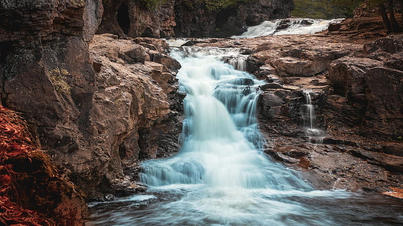 Fifth Falls, Gooseberry Falls State Park, Minnesota, river, rocks, stones, pond, usa, HD wallpaper