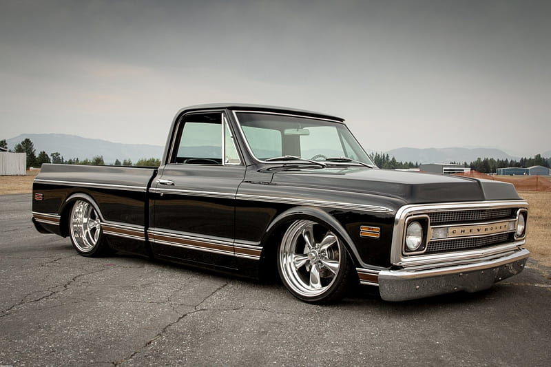 70-Chevy-CST-10, 1970, Black, Lowered, Truck, HD wallpaper