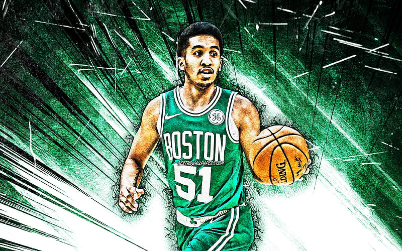 Tremont Waters, grunge art, Boston Celtics, NBA, basketball, green abstract rays, USA, Tremont Waters Boston Celtics, creative, Tremont Waters, HD wallpaper
