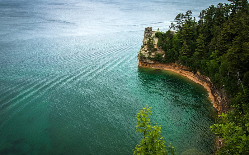 Beaver Lake, rocks, coast, lake, d Rocks National Lakeshore, Michigan, United States, Northwest, HD wallpaper