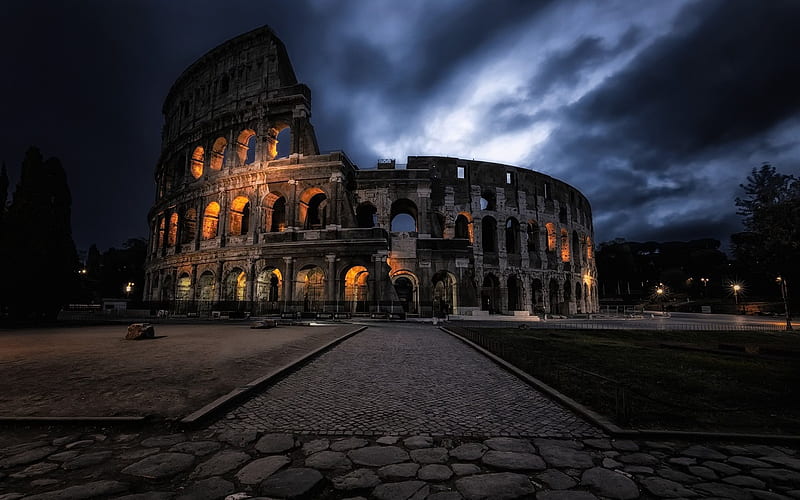 Rome, Colosseum, Night, landmarks of Rome, HD wallpaper