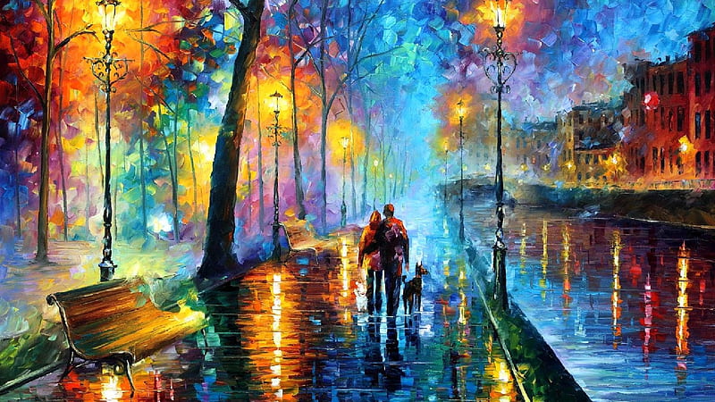 Colorful Painting Art Of Couple Couple, HD wallpaper