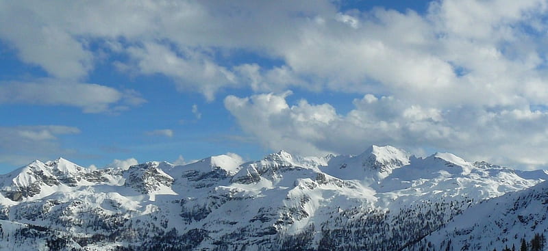 Alpine Mountains, snow, mountains, nature, clouds, alpine, panorama, HD wallpaper