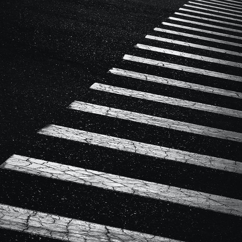 asphalt, pavement, marking, stripes, black and white, bw, HD phone wallpaper