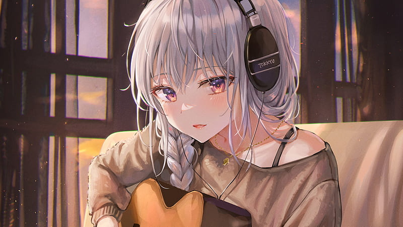 Anime Girl With Headphones Playing Guitar Anime Girl, HD wallpaper