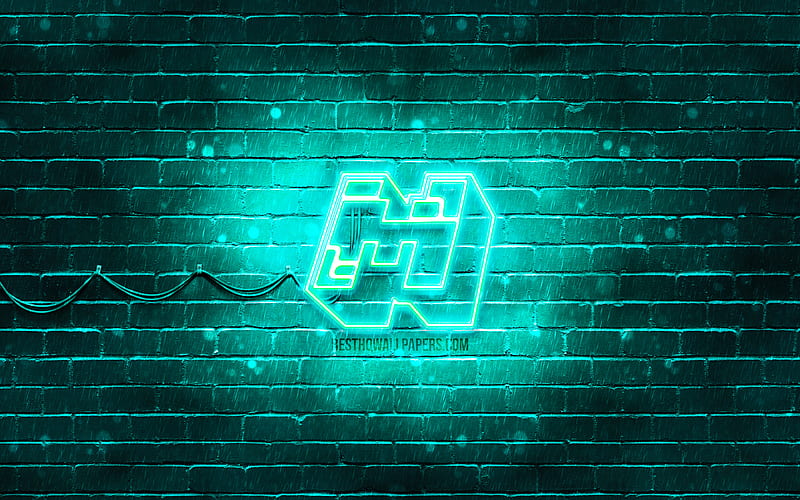 Minecraft turquoise logo turquoise brickwall, Minecraft logo, 2020 games, Minecraft neon logo, Minecraft, HD wallpaper
