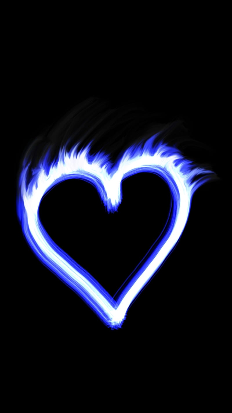 flaming heart, blue, drawing, loveurhunny, HD phone wallpaper