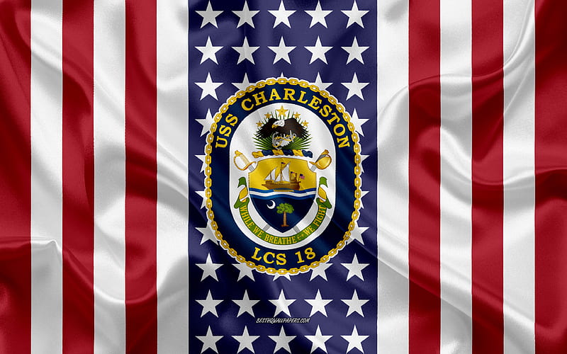 USS Charleston Emblem, LCS-18, American Flag, US Navy, USA, USS Charleston Badge, US warship, Emblem of the USS Charleston, HD wallpaper
