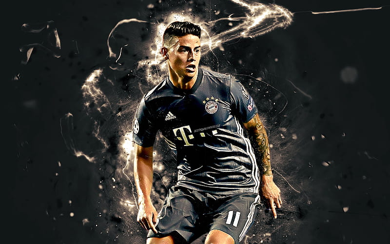 James Rodriguez, Colombian footballer, Bayern Munich FC, Germany, soccer, James, Bundesliga, neon lights, HD wallpaper