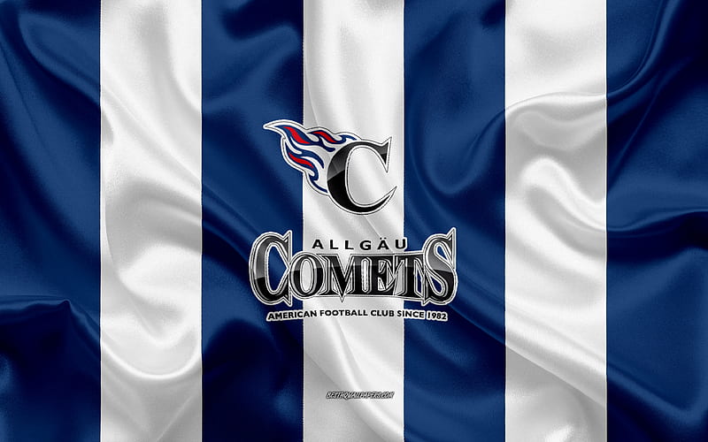 Allgau Comets, German American Football Club, GFL, blue and white silk flag, Allgau Comets logo, German Football League, American Football, Kempten, Germany, HD wallpaper