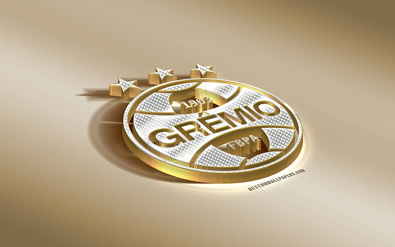 Gremio FC, Brazilian football club, golden logo with silver, Porto Alegre, Brazil, Serie A, 3d golden emblem, creative 3d art, football, Gremio Foot-Ball Porto Alegrense, HD wallpaper