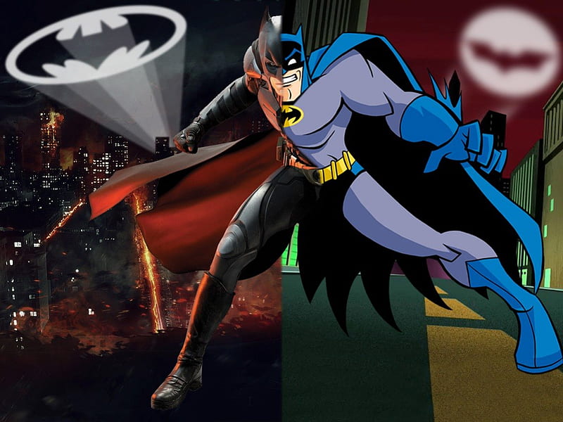 Batman of Two Worlds, batsignal, batman, cartoon, gotham, HD wallpaper